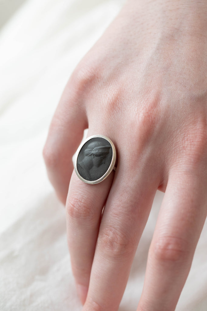 Marcie McGoldrick | Porcelain Cameo Ring- Diana Ring in Onyx