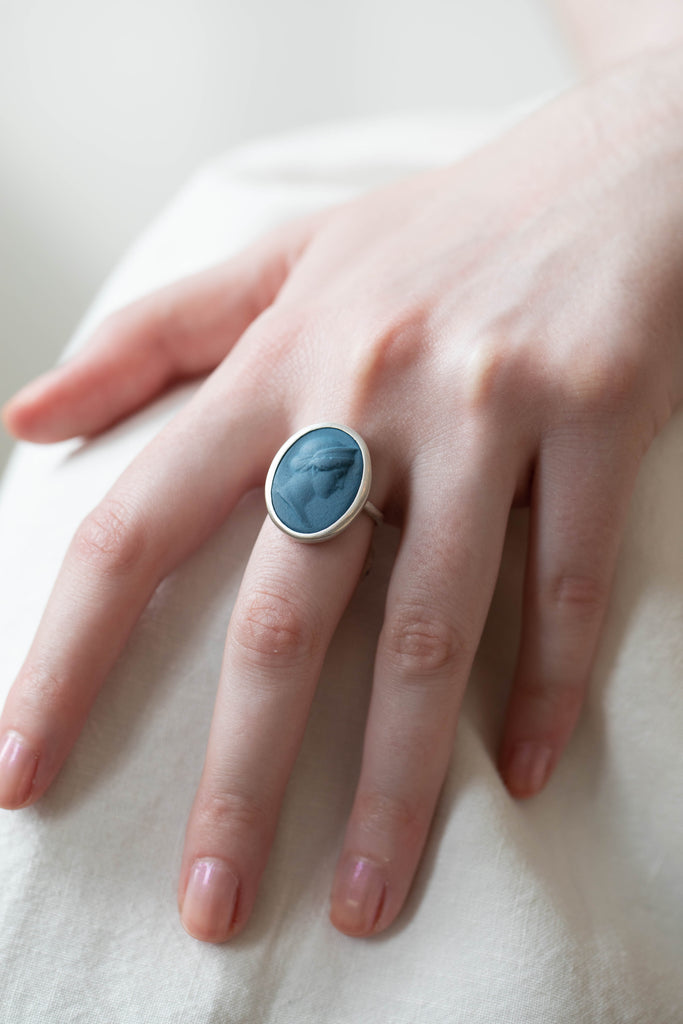 Marcie McGoldrick | Porcelain Cameo Ring- Diana Ring in Indigo