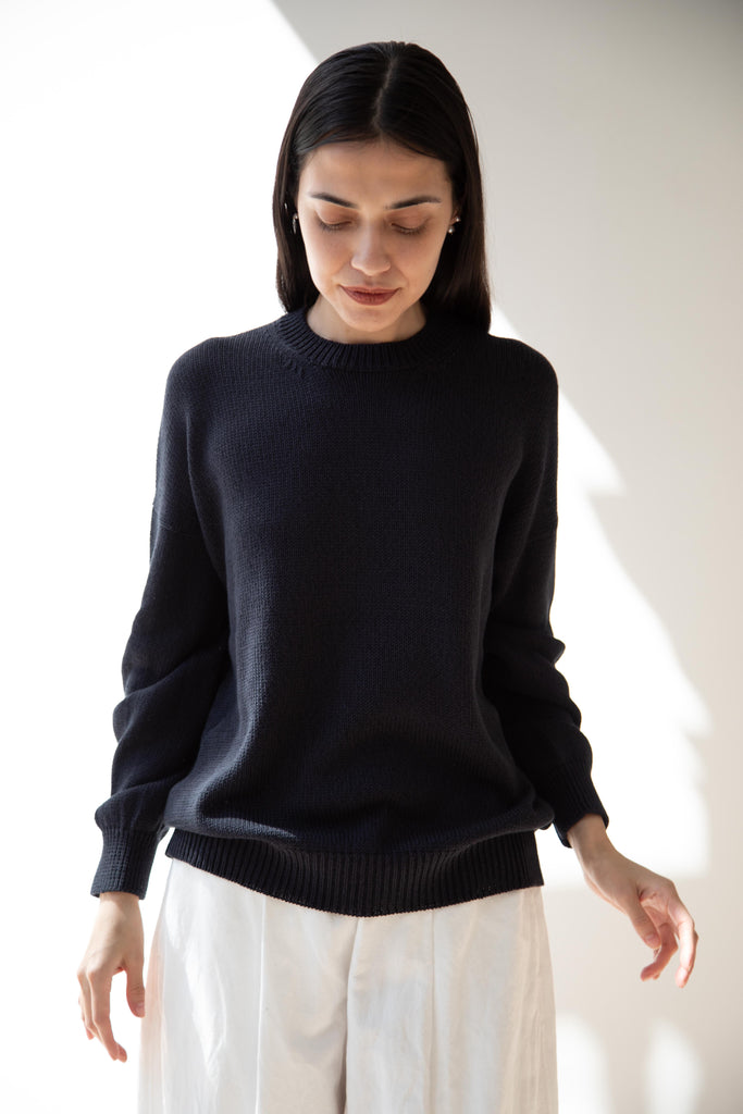 Arts & Science | Back Line Sweater in Dark Navy Cotton Silk