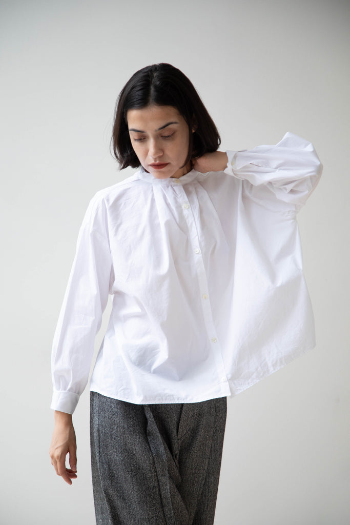 Gallego Desportes | Band Collar Top in White Cotton