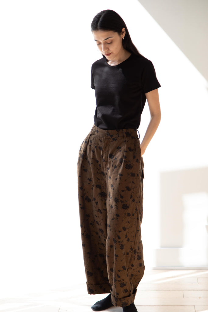 Aleksandr Manamïs | Wide Crop Trouser in Brown & Black Jacquard