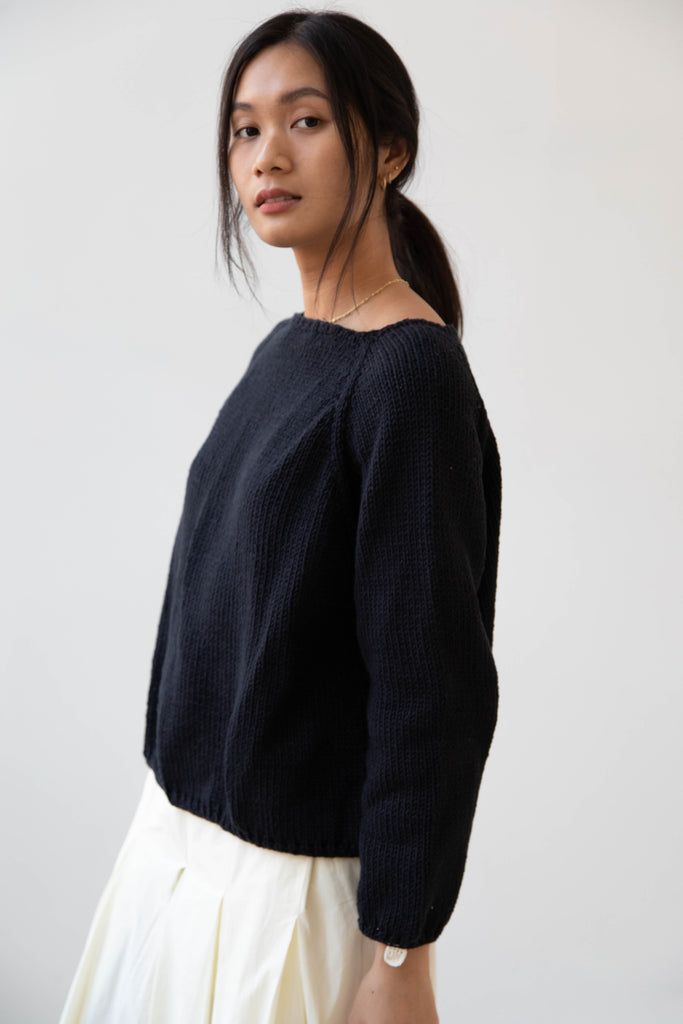 Nitto | Hand Knit Quadro Sweater in Black Cotton