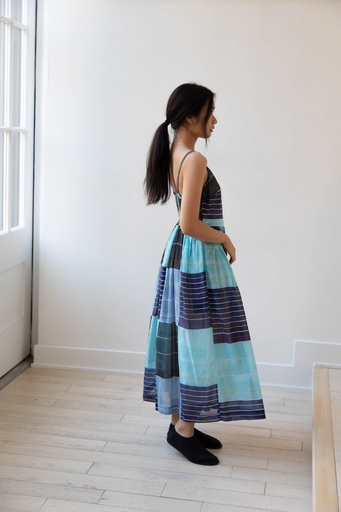 Eka | Caprice Dress in Checked Tonal Blue Cotton