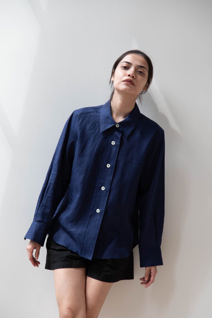 Margaret Howell | Broad Placket Shirt in Deep Blue
