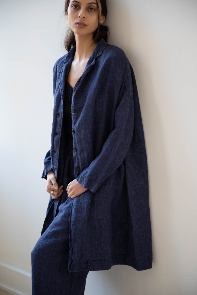 Album di Famiglia | Linen Easy Coat in Navy