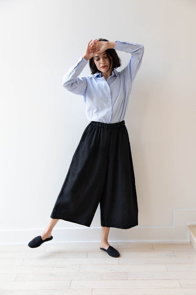 Pas de Calais | Linen Cotton Twill Wide Pants in Black