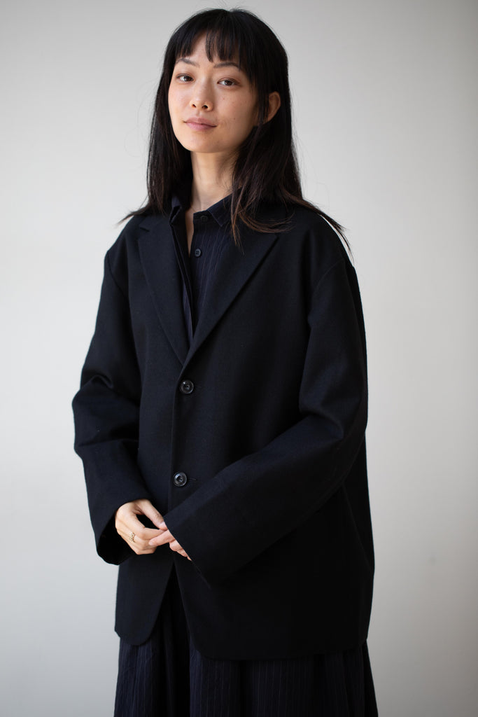 École De Curiosités | Edouard Jacket in Black Gaberdine Wool