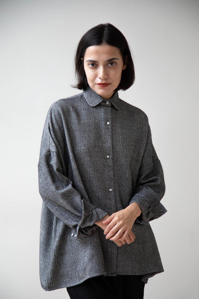 Asciari | Camille Blouse in Wool Silk Herringbone