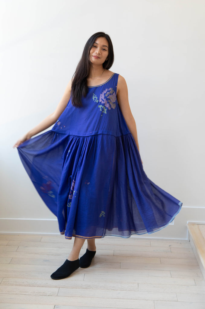 Eka | Kafka Dress in Indigo Jamdani Cotton