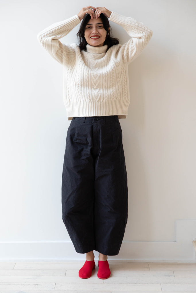 Unkruid | Baggy Pants in Waxed Fine Cotton Canvas in Black