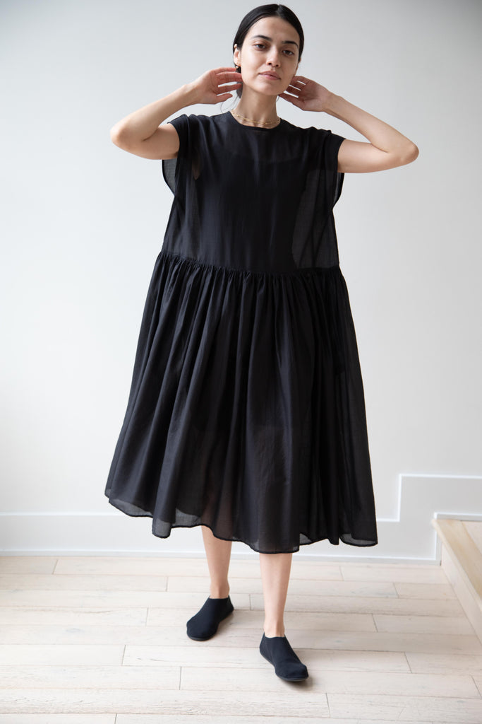 Maison de Soil | Silk Cotton Micro Check Dress in Black