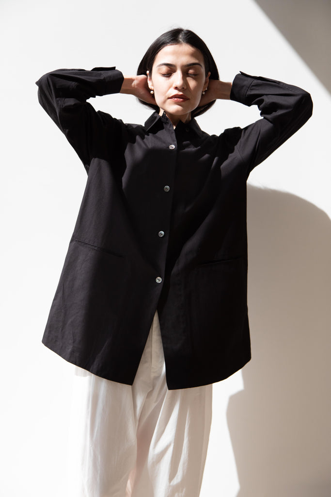 Arts & Science | Long Pajama Shirt in Black Cotton