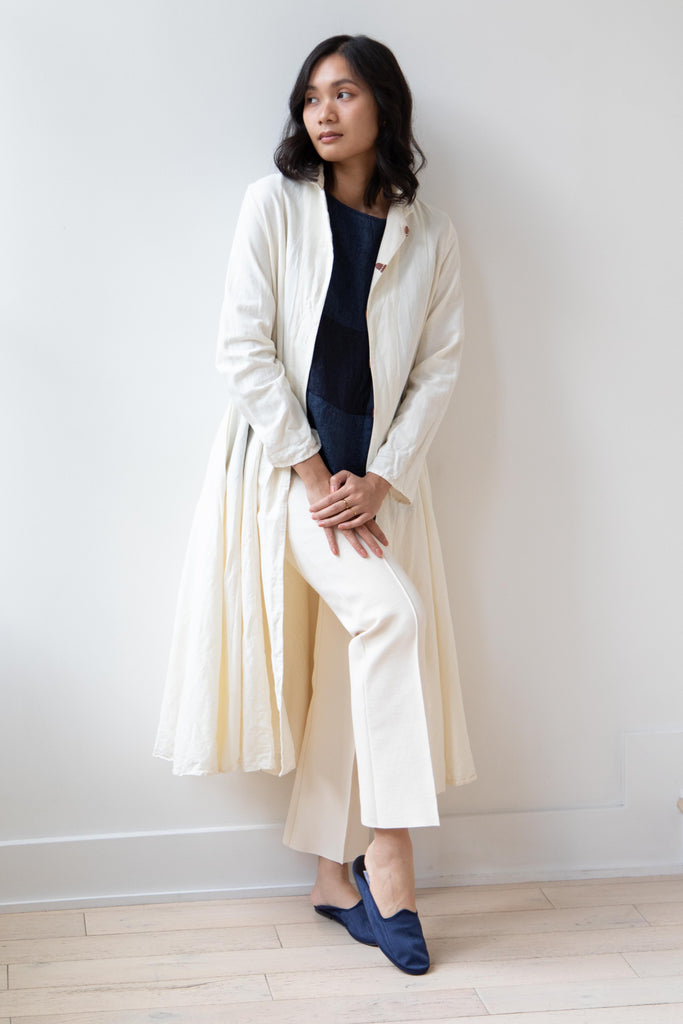 Risa Nakamura | Black Kohaze Flared Coat in Cream