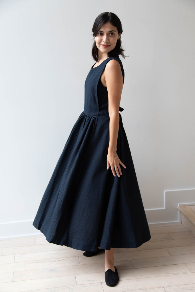 Cawley | Apron Dress in Japanese Dark Navy Waffle