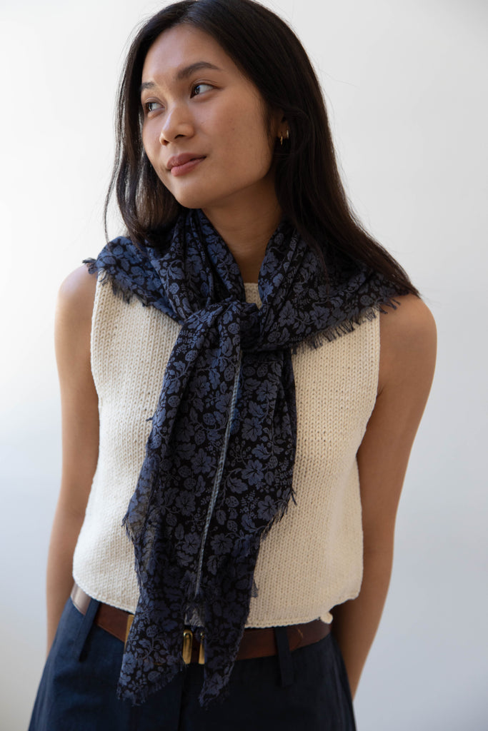 Old Man's Tailor | Wild Berry Print Scarf in Navy