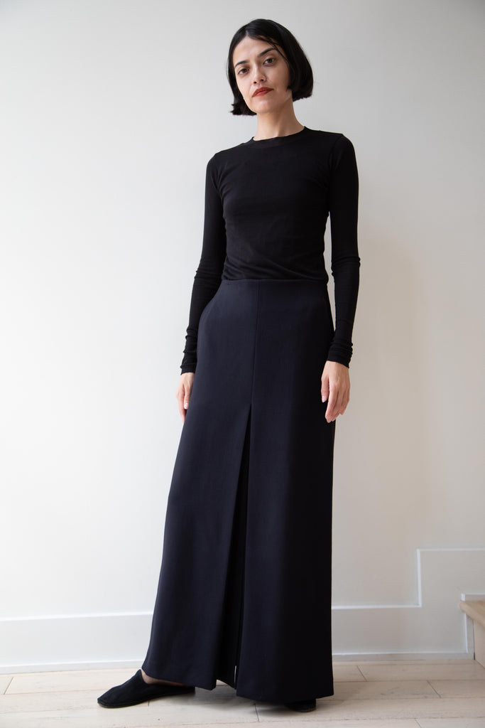 Auralee | Tense Wool Double Cloth Slit Skirt in Dark Navy