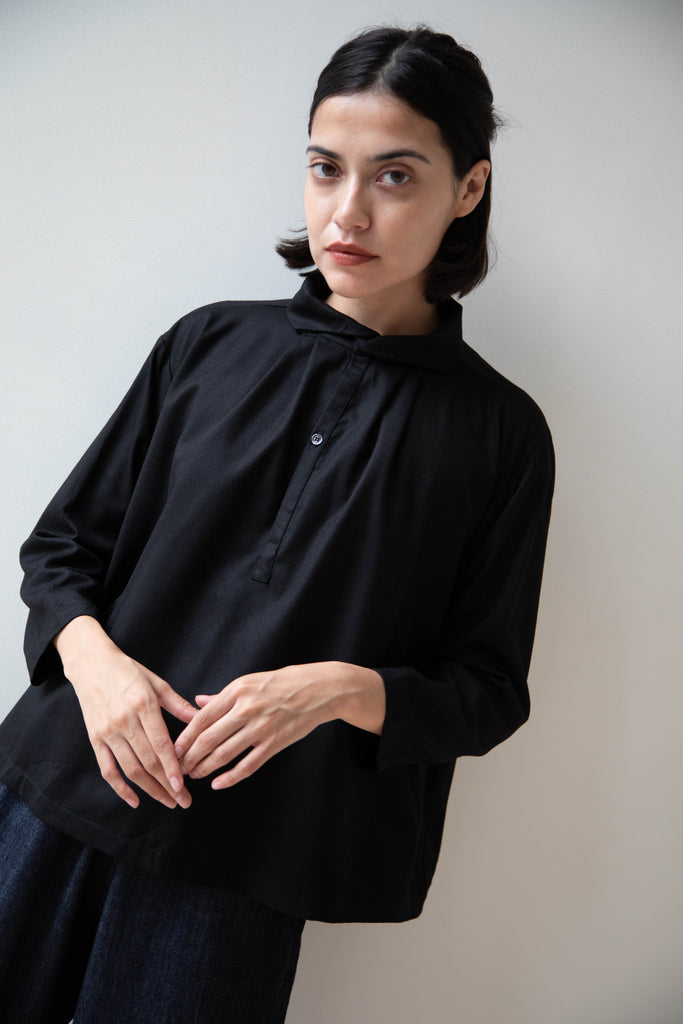 Gallego Desportes | Petite Collar Blouse in Black Wool