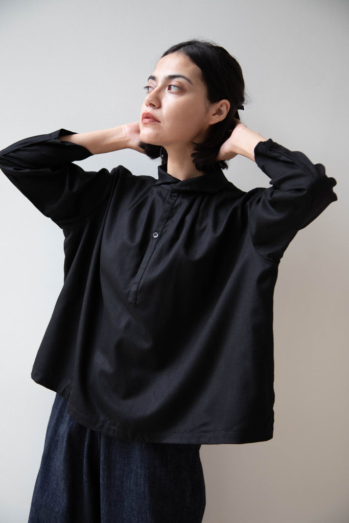 Gallego Desportes | Petite Collar Blouse in Black Wool