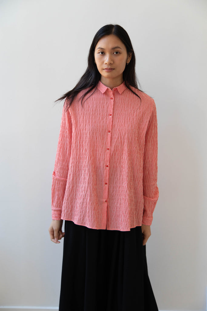 Apuntob | Micro Vichy Button Up in Poppy