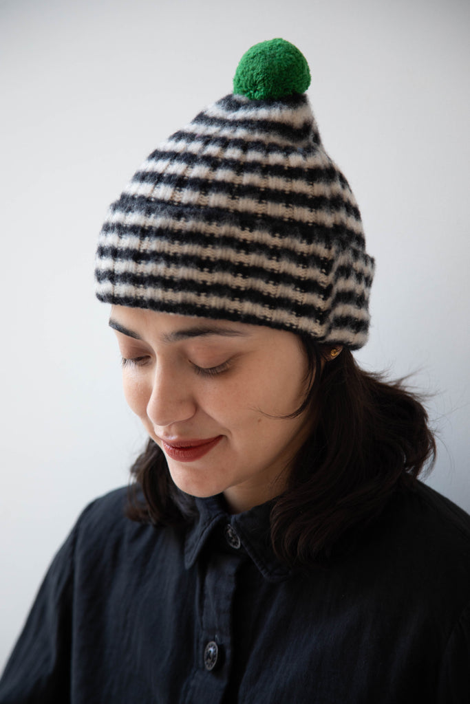 Jo Gordon | Narrow Brushed Striped Hat in Black & Oatmeal