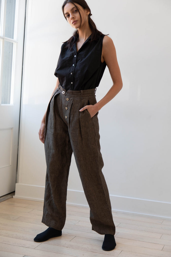 Seventyfive | Double Pleated Trousers in Walnut Linen