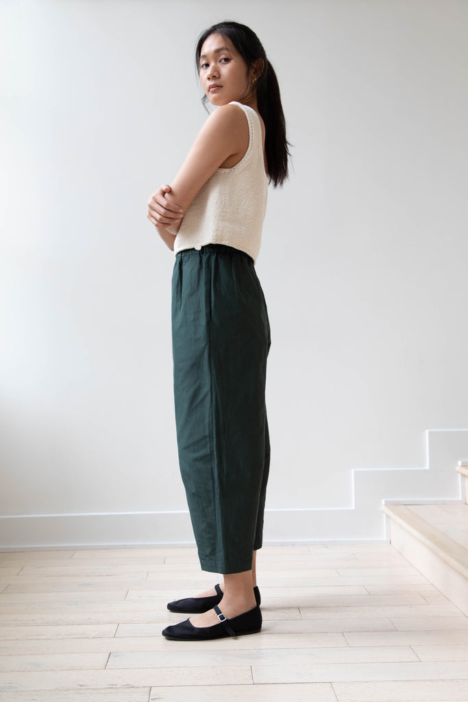 Arts & Science | Silk Cotton Taffeta Hem Dart Easy Pants in Dark Green