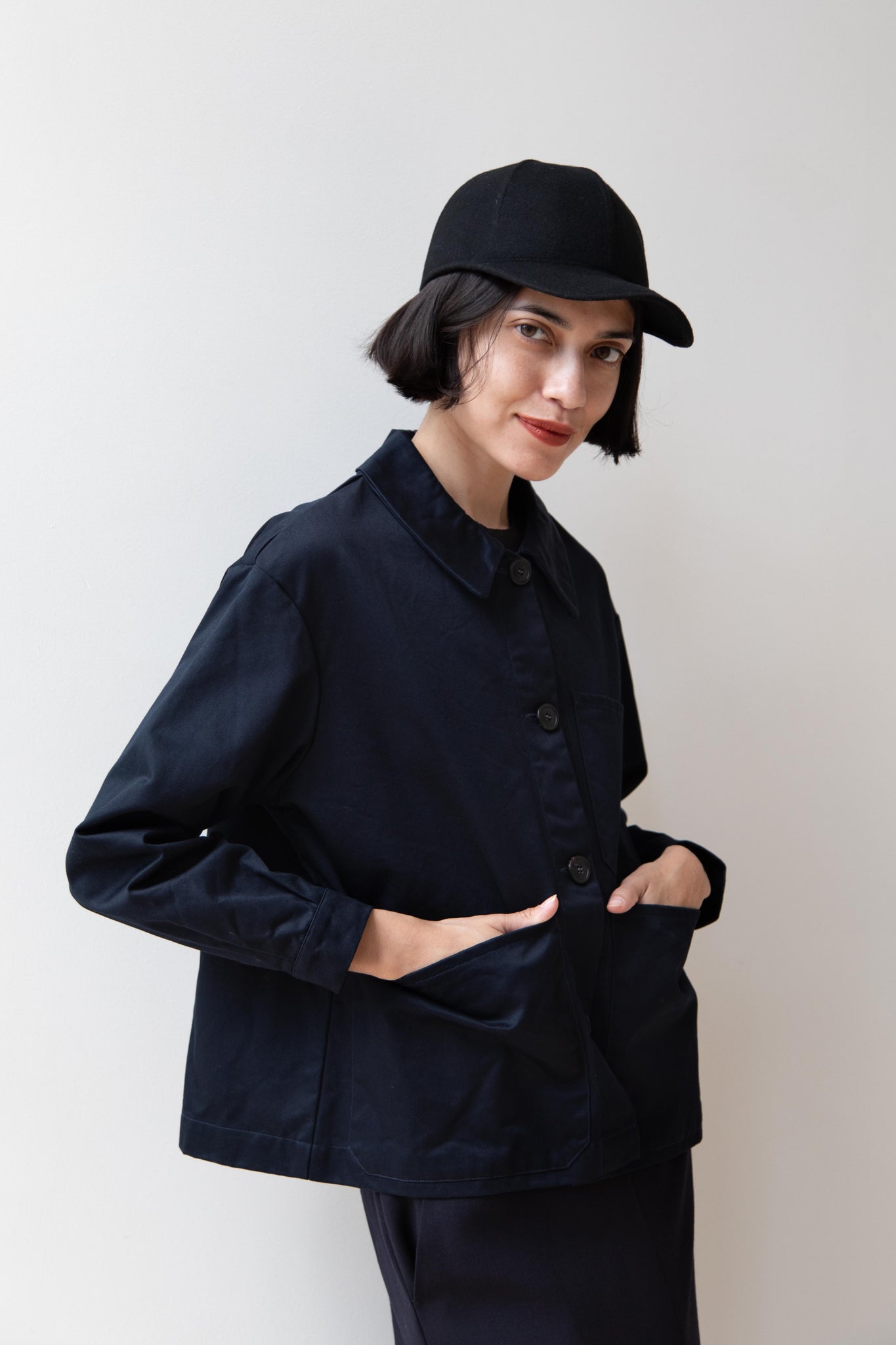 Gallego Desportes | Cotton Gabardine Work Jacket in Navy
