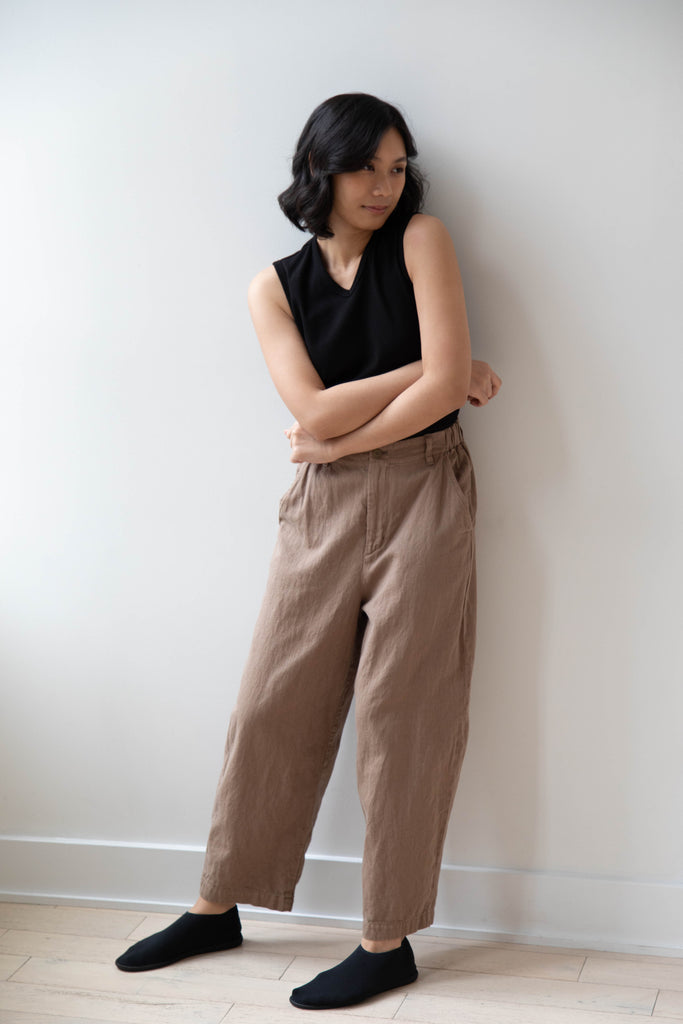 Pas de Calais | Cotton Linen Satin Wide Pants Beige