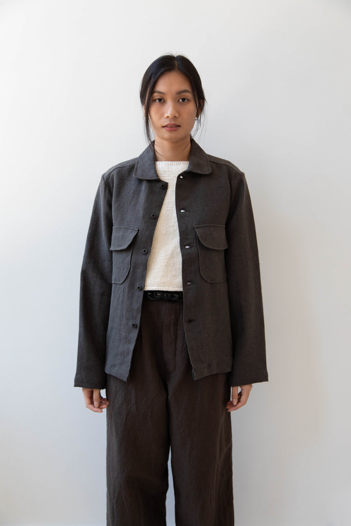 Evan Kinori | Field Shirt in Butcher Linen- Anthracite