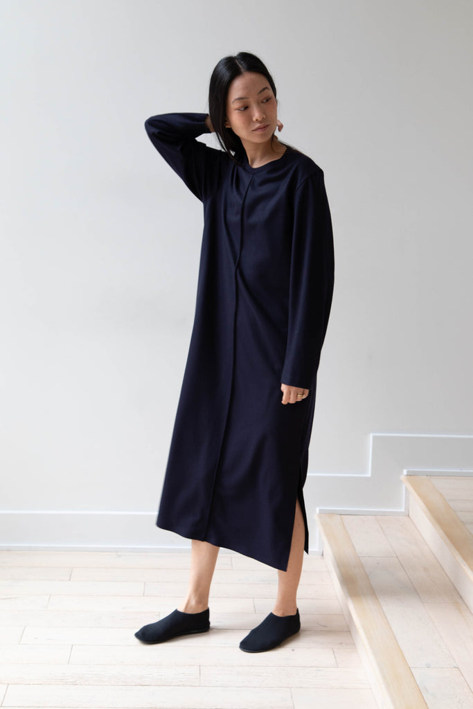 Aton | Crewneck Dress in Navy Wool