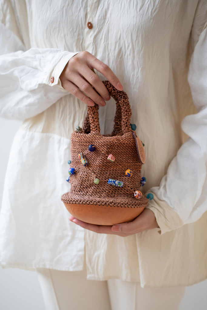 The Backward Vendor | Bead Pouch Crossbody Bag in Natural