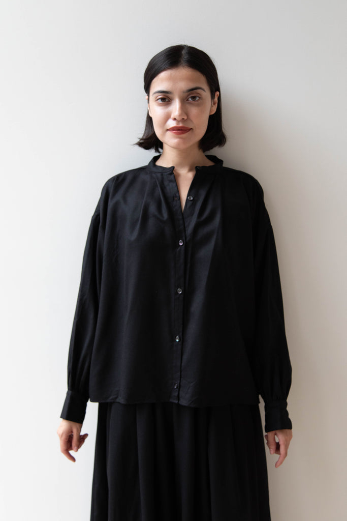 Gallego Desportes | Band Collar Top in Black Wool