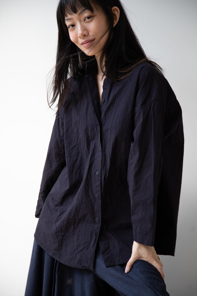 Bergfabel | Long Overshirt in Burgundy Black Stripes