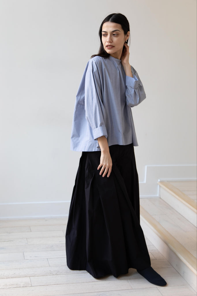 Arts & Science | Back Button Tent Line Top in Blue Cotton