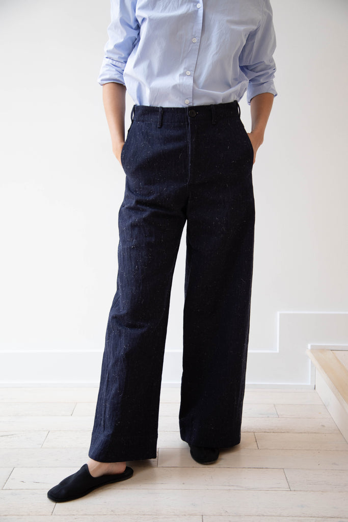 Unkruid | Wide Leg Trouser in Dark Herringbone Denim