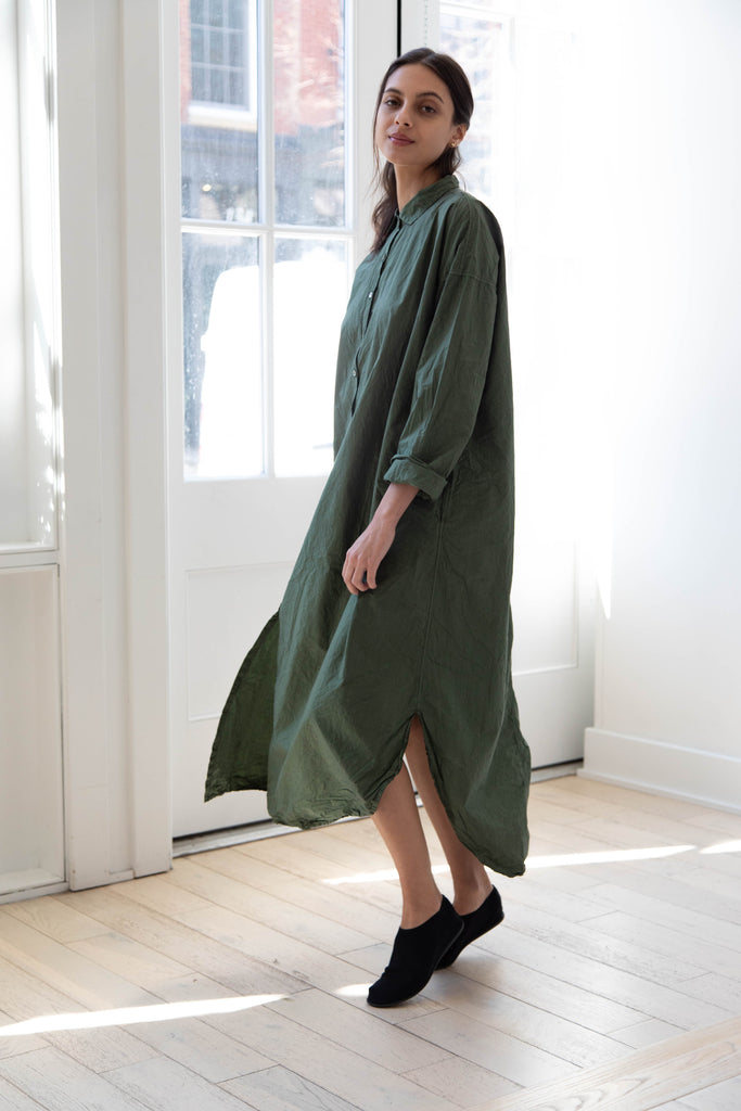 Album di Famiglia | TC Cotton Long Shirt Dress in Green