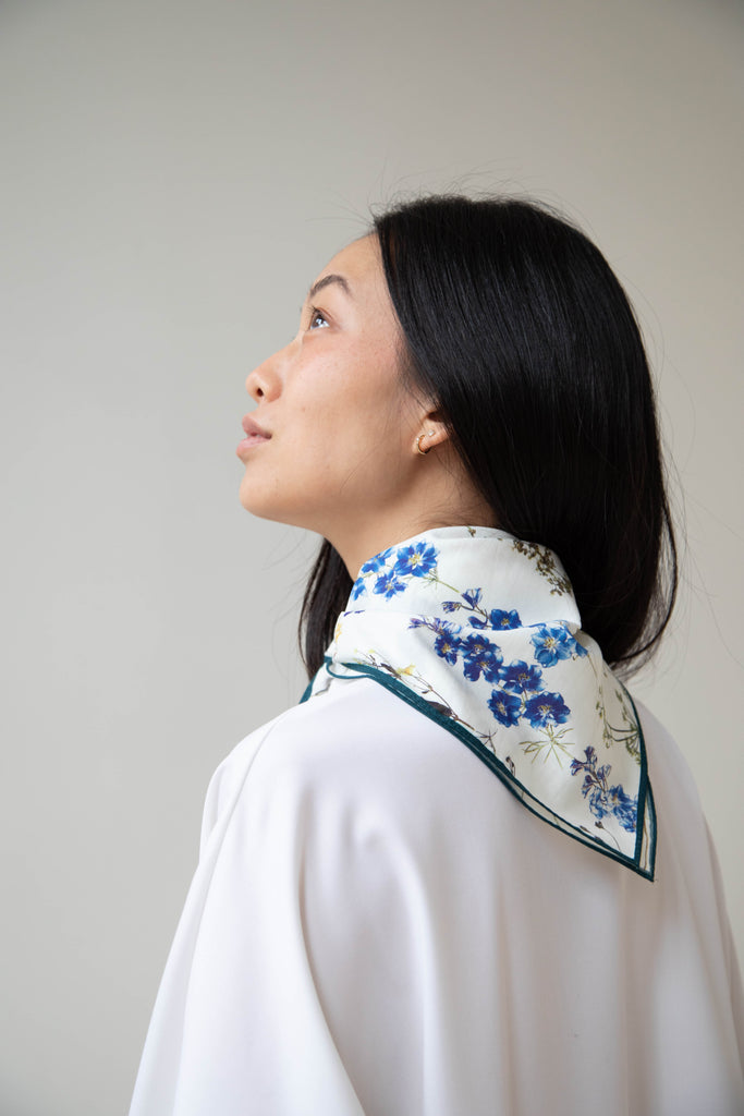 Aseedonclöud Pressed Flower Scarf in Cotton Silk
