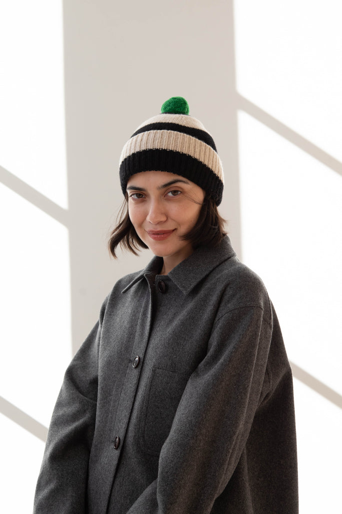 Jo Gordon | Striped Hat in Black & Oatmeal