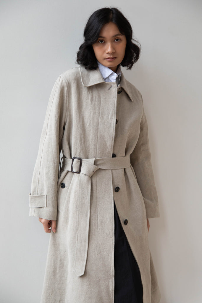 Margaret Howell | Fly Front Mac in Natural Linen