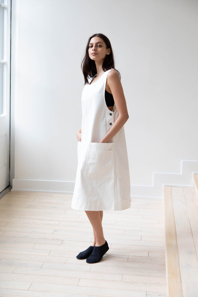 MHL | Patch Pocket Day Dress in Off-White Cotton
