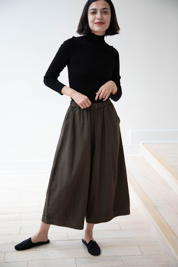 Pas de Calais | Linen Cotton Twill Wide Pants in Khaki