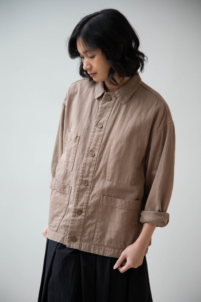 Pas de Calais | Cotton Linen Satin Coverall Jacket in Beige