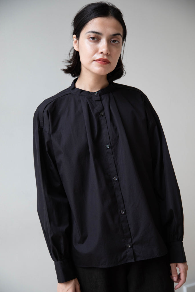 Gallego Desportes | Band Collar Top in Black Cotton