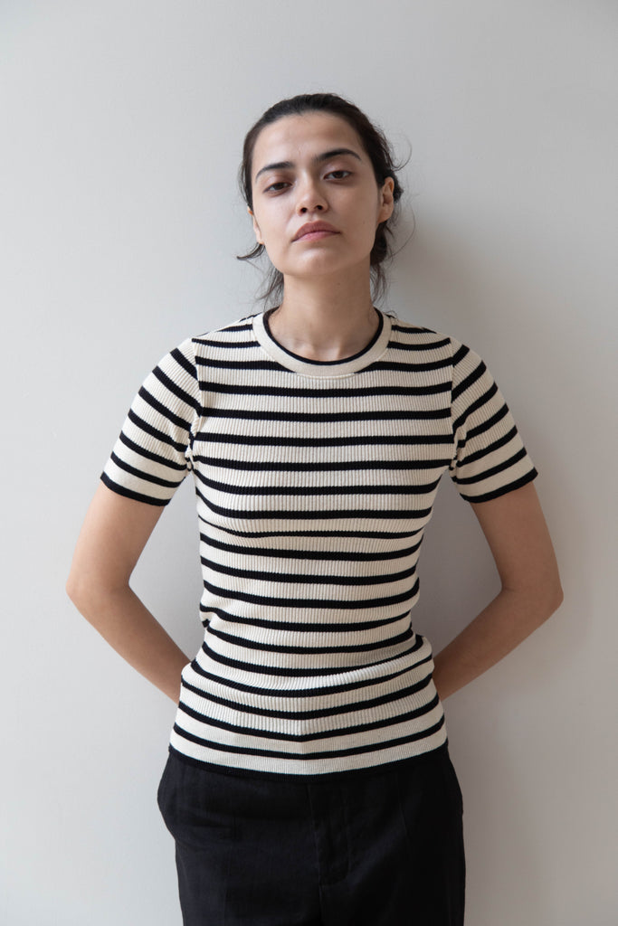 Old Man's Tailor | Ribbed Knit Half Sleeve Top in Stripes