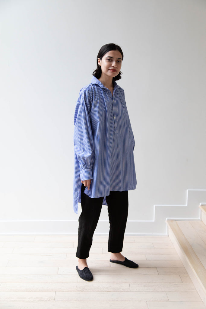 Gallego Desportes | Wave Collar Tunic in Blue Stripe