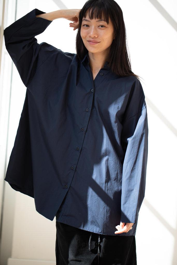 Bergfabel | Long Overshirt in Marine Blue