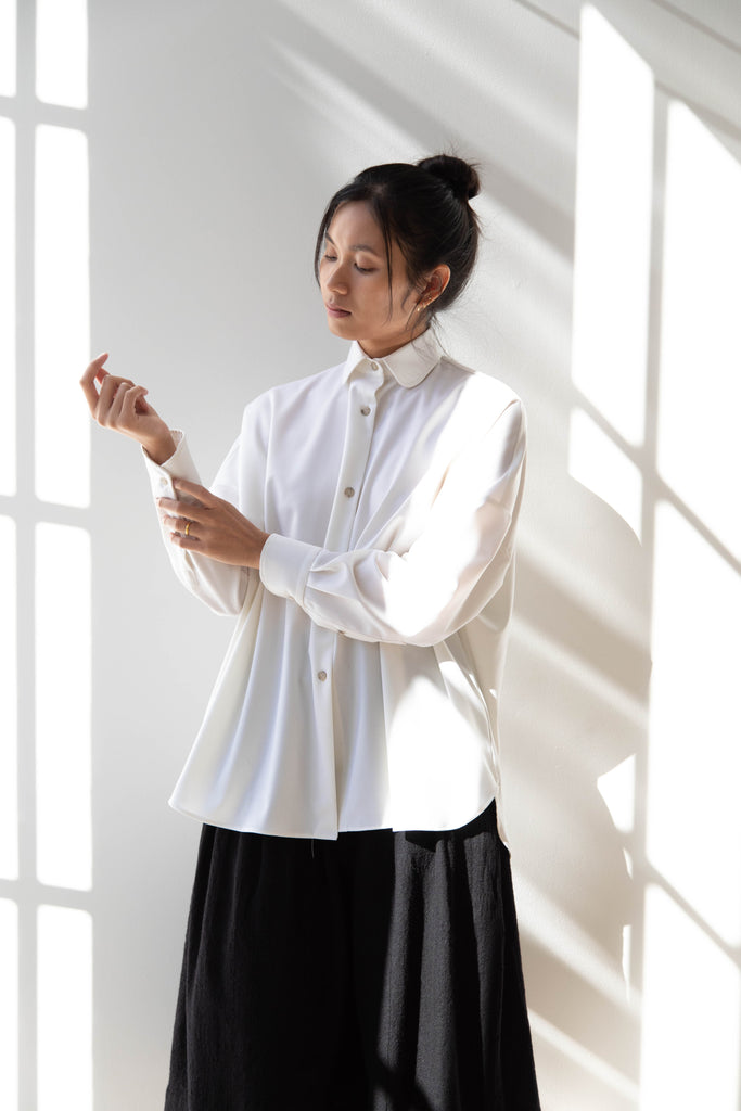 Asciari | Cami Shirt in Milk Tropical Wool