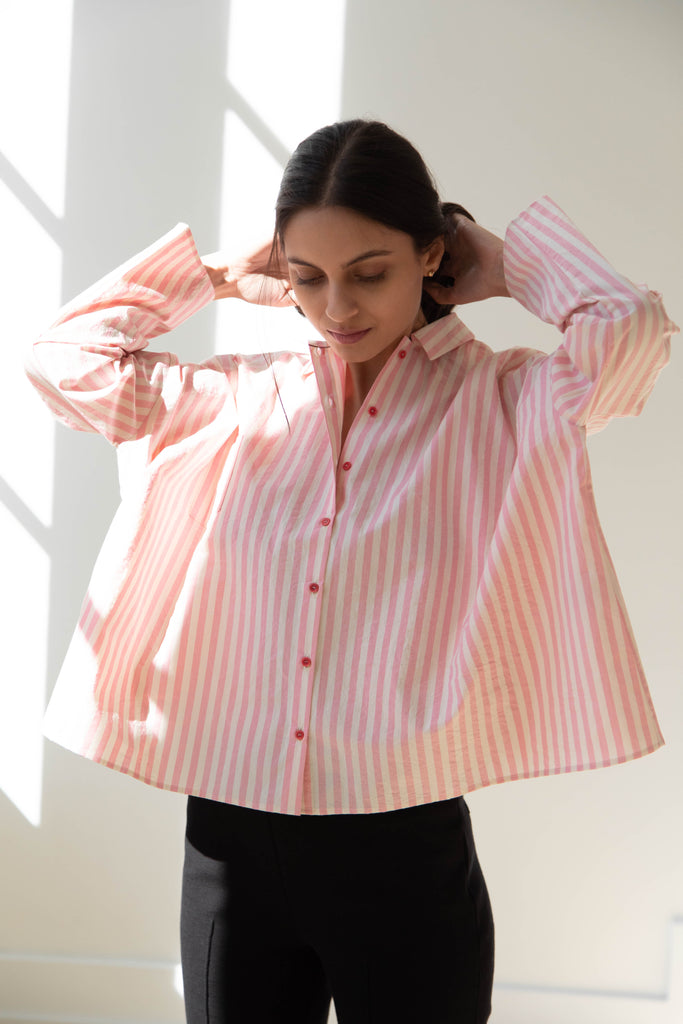 Apuntob | Short Shirt in Pink Striped Cotton