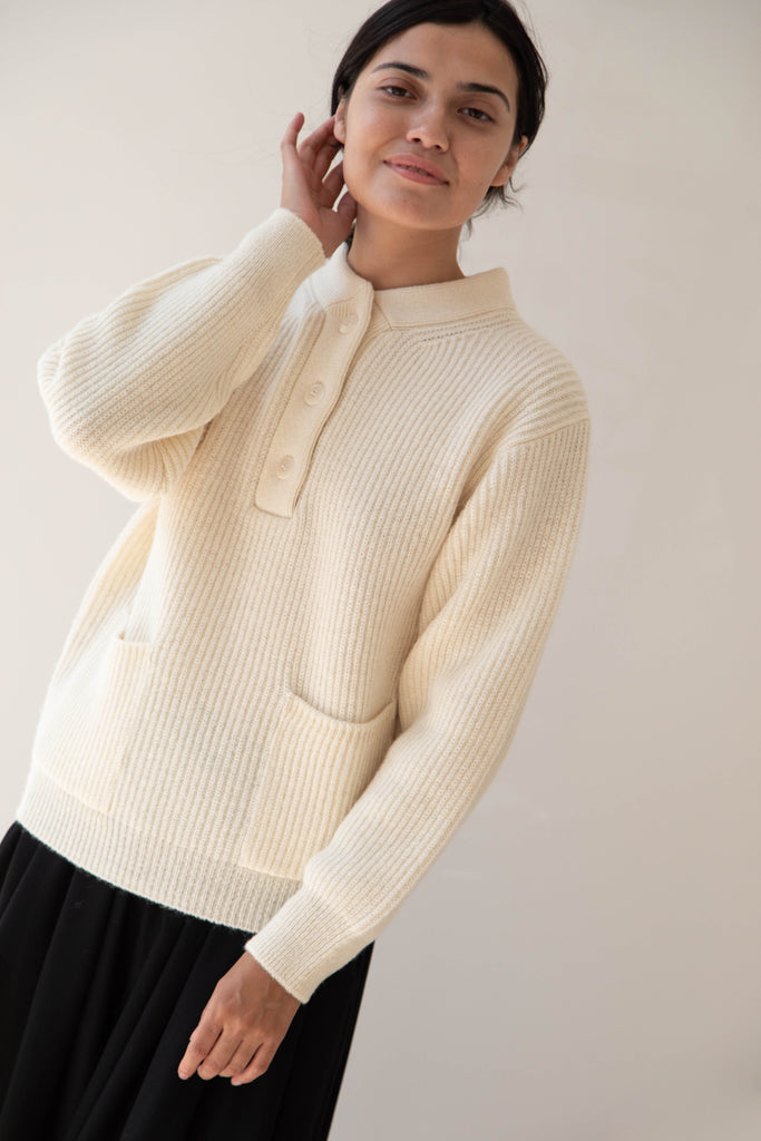 Nothing Written | Shetland Wool Henley Pullover in Ivory