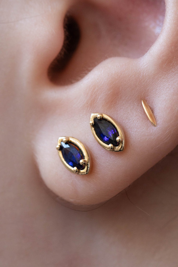 Kathryn Bentley | Marquise Studs in Deep Blue Sapphire
